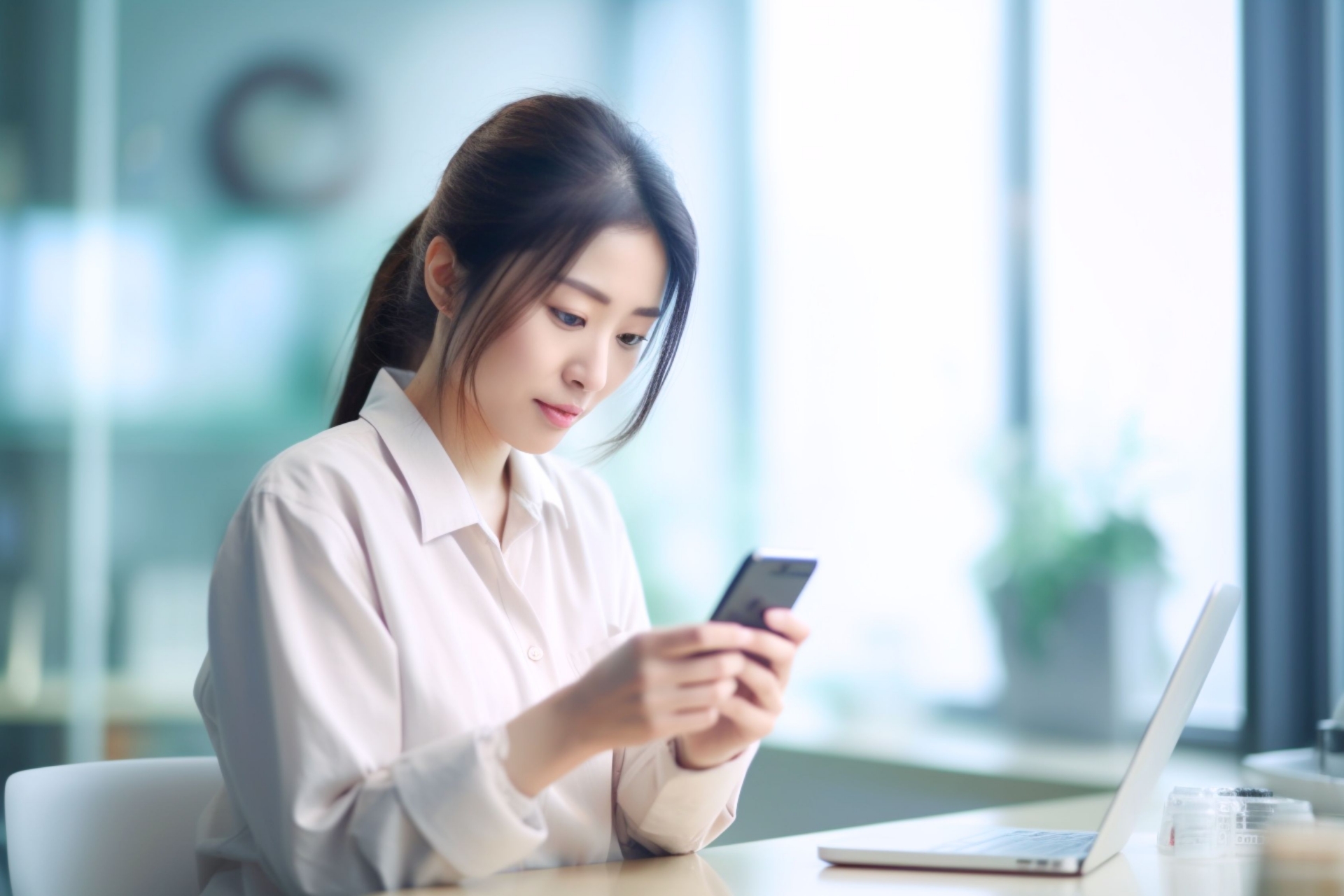 女性がスマホを操作している写真